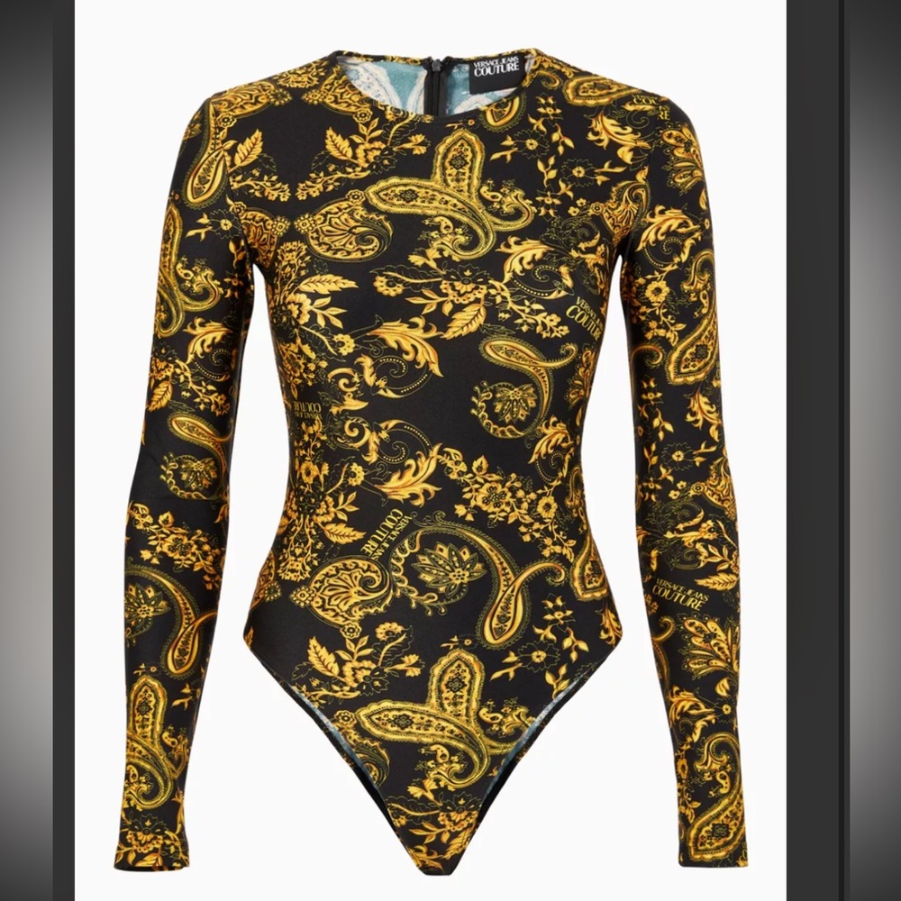 Versace jeans couture gold and black paisley bodysuit. Size 40. (SMALL).